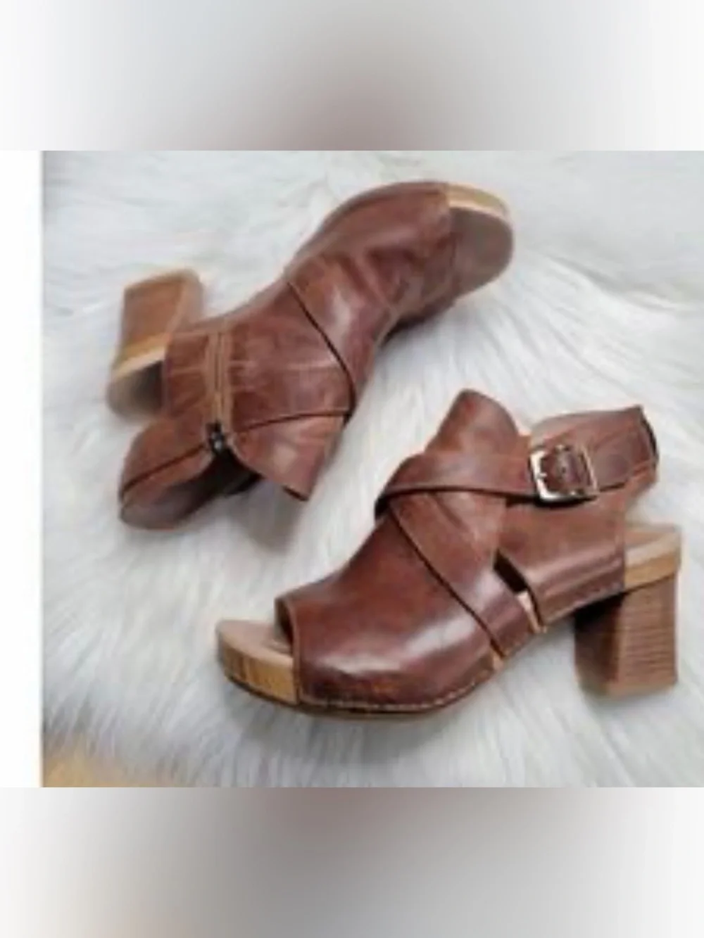 Dansko Arlene Leather Boho Peep Toe Heel Tan Block Heel Sandals Womens Sz 39